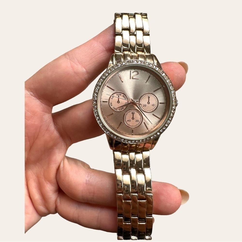 Rose gold watch and bangle bracelet set vintage made in Japan bow bling crystal  - Picture 2 of 6